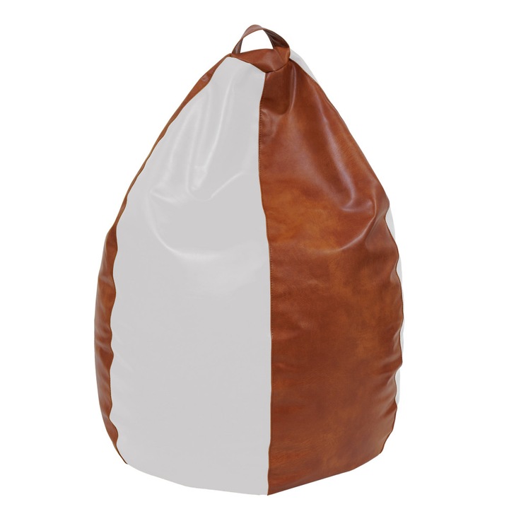 Fotoliu puf Mara - imitatie piele - coniac/alb