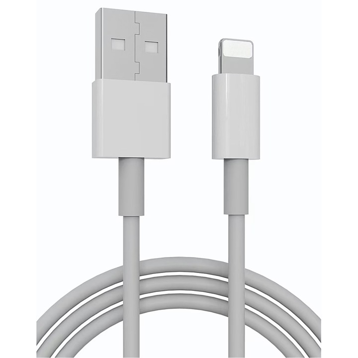 Cablu USB la Lightning NEW 18W FastCharge, Compatibil Apple iPhone 8/ X/XS/11/12/13/14 Pro & ProMAx, iPad, AirPods, Suporta CarPlay, Silicon Premium, 1m, Alb Gri