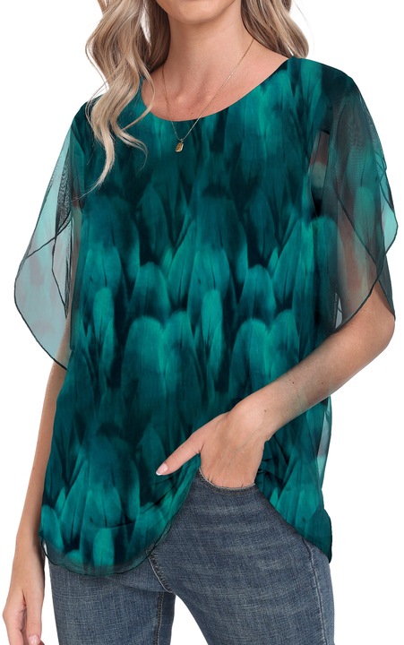 Bluza dama COSSEN, maneci transparente 3/4, verde, L