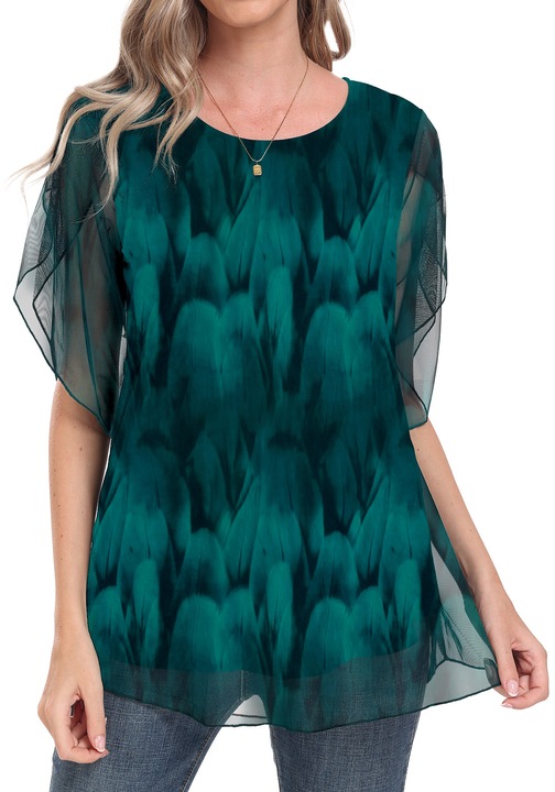 COSSEN női blúz, 3/4 átlátszó ujjakkal, Kék