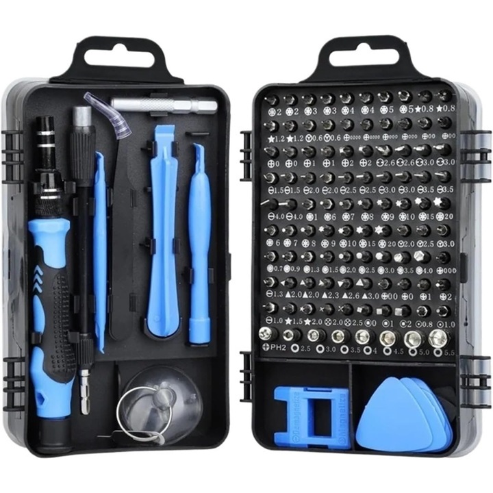 Set de surubelnite de precizie 115 in 1, trusa de scule profesionale de reparare din otel crom-vanadiu pentru computer, ceas, camera foto, telefon mobil, laptop, ochelari, electronica etc