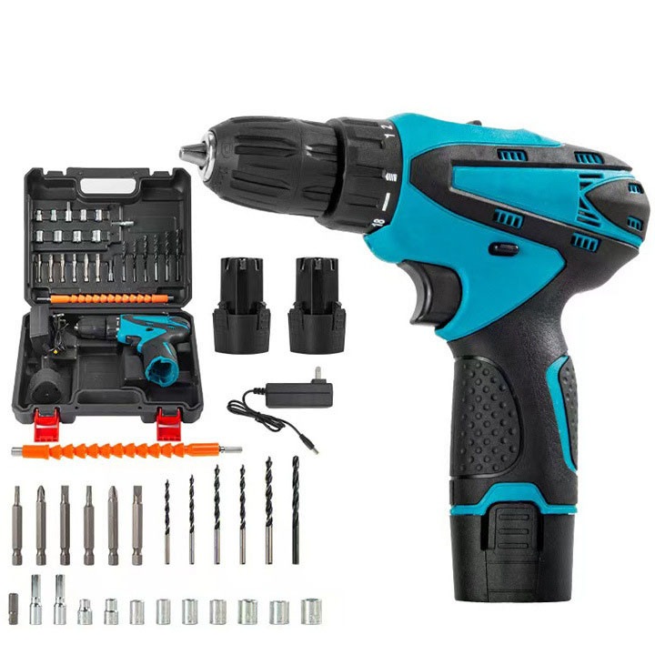 Акумулаторна бормашина/отвертка 12V, с 2 батерии и зарядно устройство, 3/8” безключов патронник, 2 променливи скорости, въртящ момент 350 инч-фунта, 18+1 позиции и свредла за пробиване/отвертка