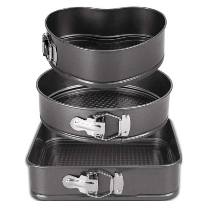 Set 3 tavi pentru copt forma Inima/Rotunda/Patrata cu baza detasabila 24/26/28 cm AM