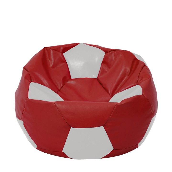 Fotoliu puf Extra Ball - imitatie piele - rosu/alb