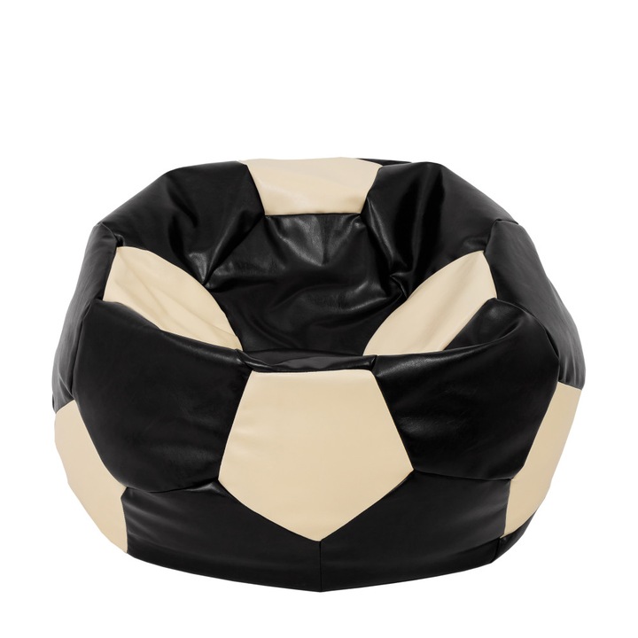 Fotoliu puf Extra Ball - imitatie piele - negru/crem