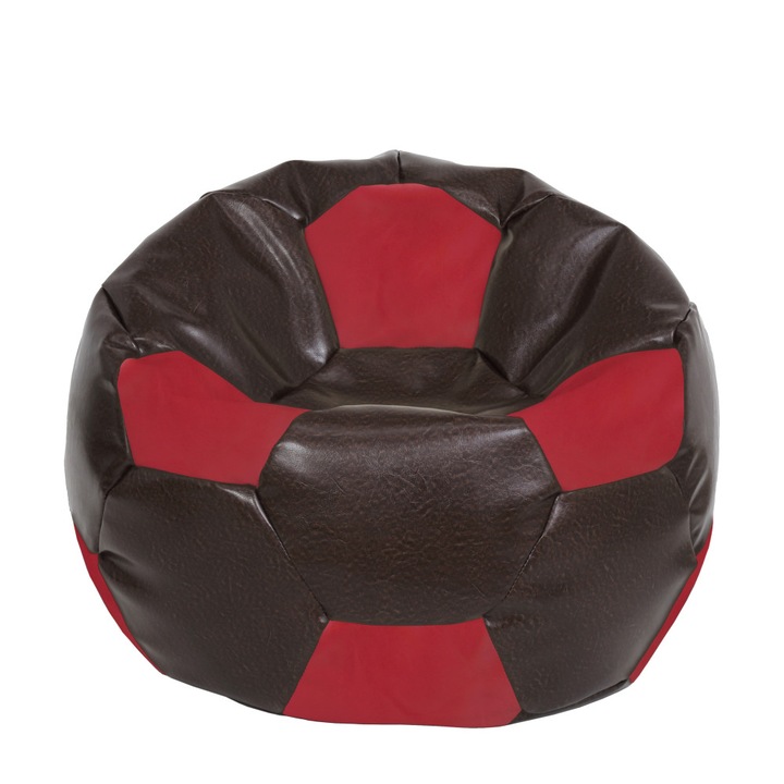 Fotoliu puf Extra Ball - imitatie piele - maro/rosu