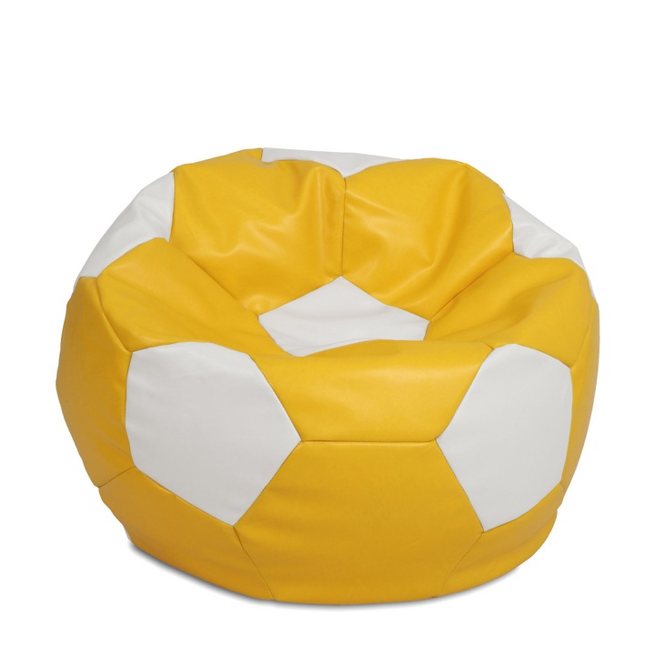 Fotoliu puf Extra Ball - imitatie piele - galben/alb