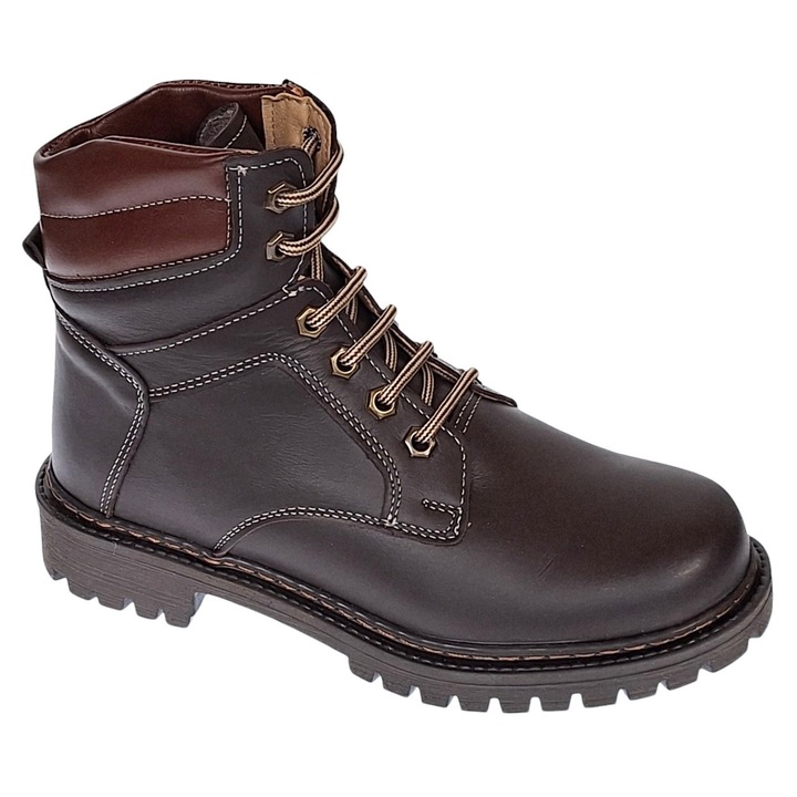 Bocanci barbati din piele naturala bufo, imblaniti, model iarna 200285, Maro