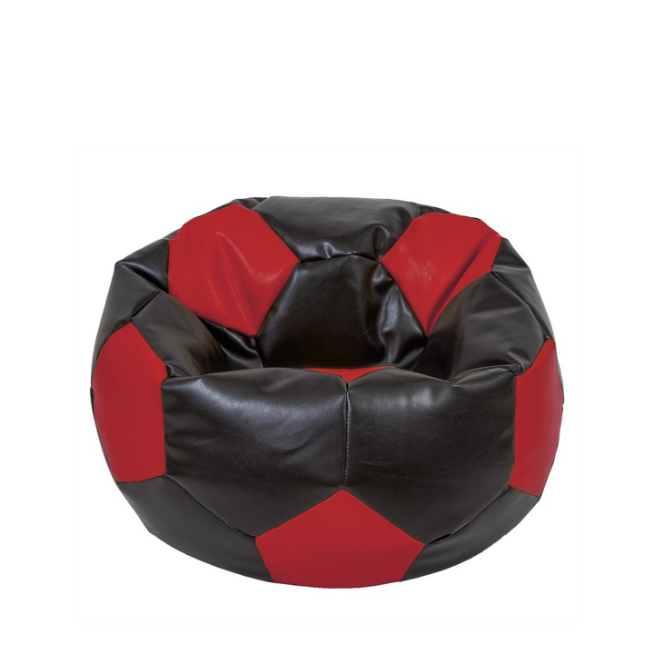 Fotoliu puf Mondo Ball - imitatie piele - wenge/rosu, 74 cm