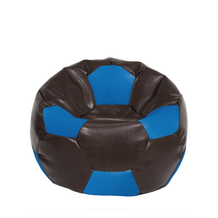 Fotoliu puf Mondo Ball - imitatie piele - maro/albastru, 74 cm