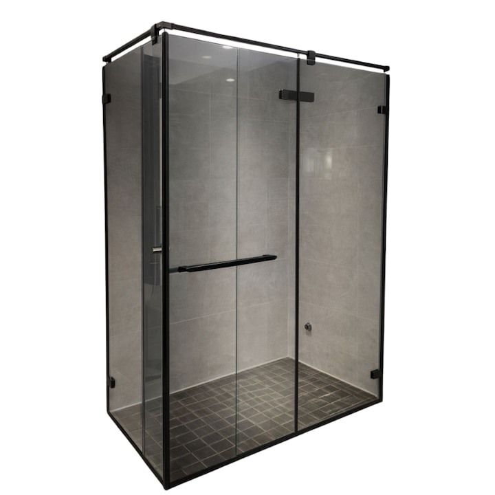 Cabina de dus Imorom, sticla securizata neagra, 200x120cm, dreapta