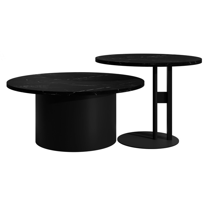 Masuta de cafea Monar – set de 2, MIRJAN 24, negru + black pietra grigia, 75x75x45 cm