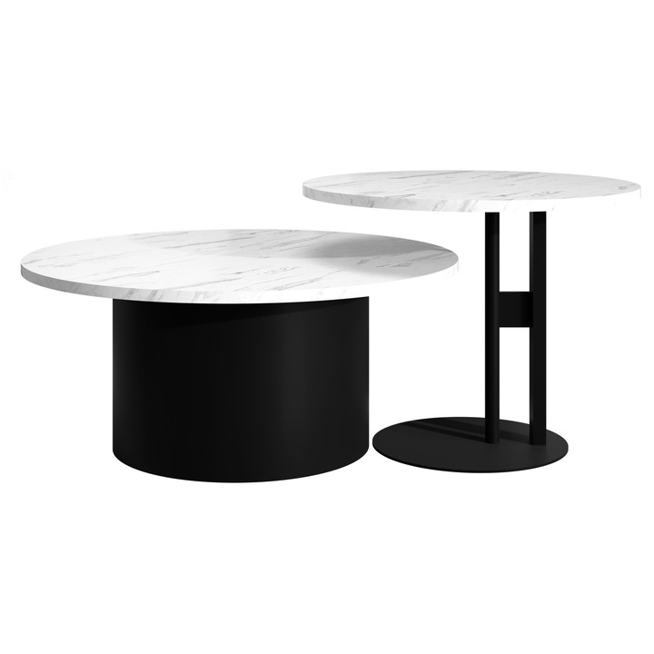 Masuta de cafea Monar – set de 2, MIRJAN 24, negru + bianco marmor, 75x75x45 cm