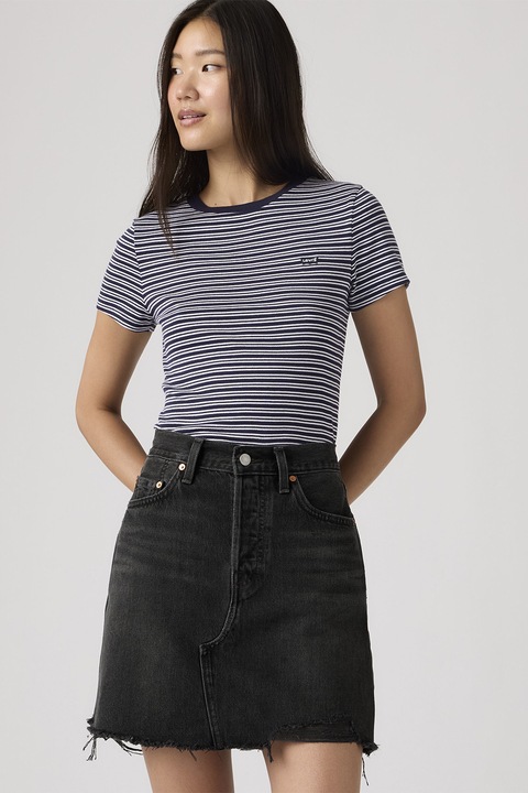Levi's, Essential szűk fazonú pamutpóló, Fehér/Tengerészkék