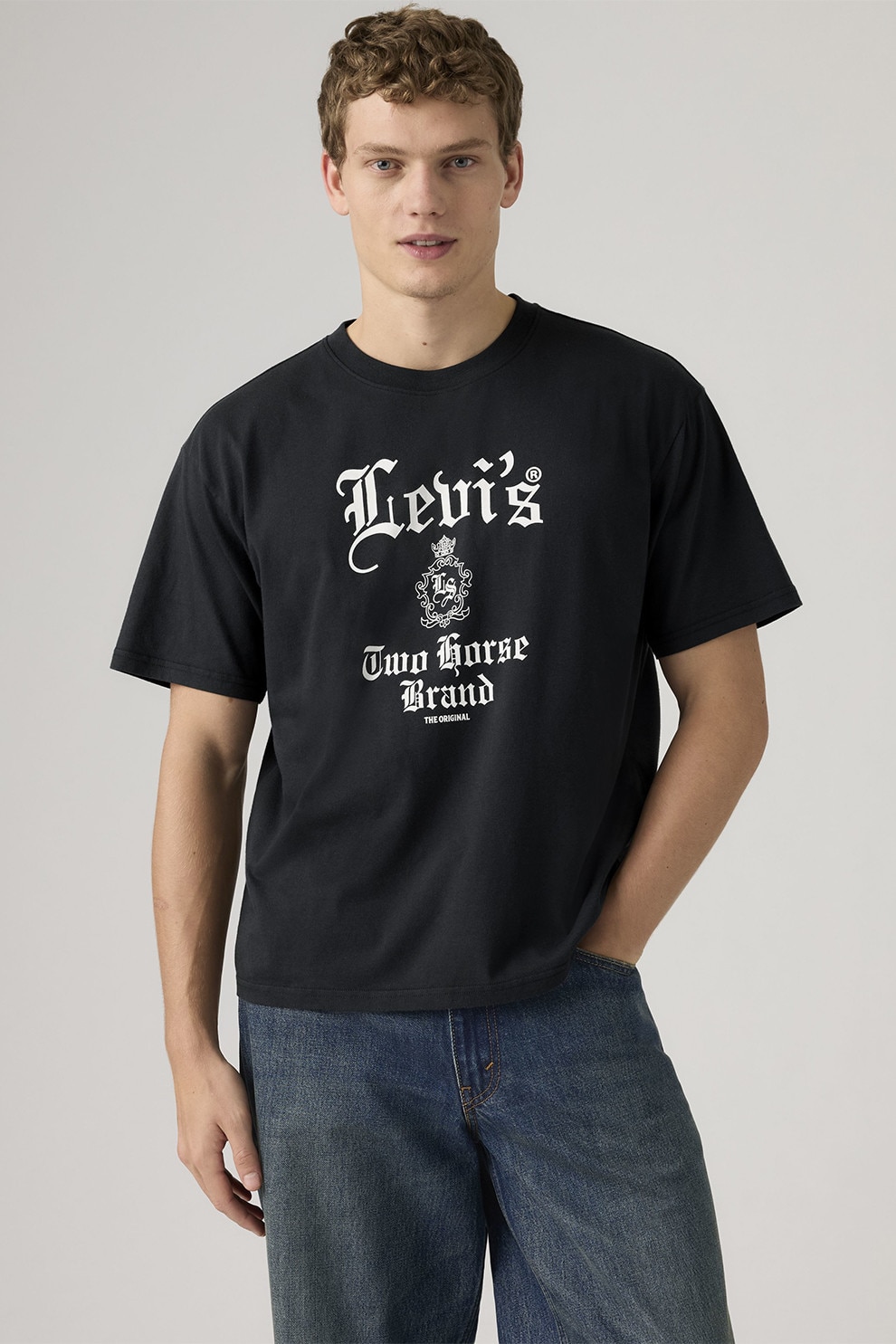 Levi's, Tricou lejer din bumbac cu imprimeu, Negru, XL