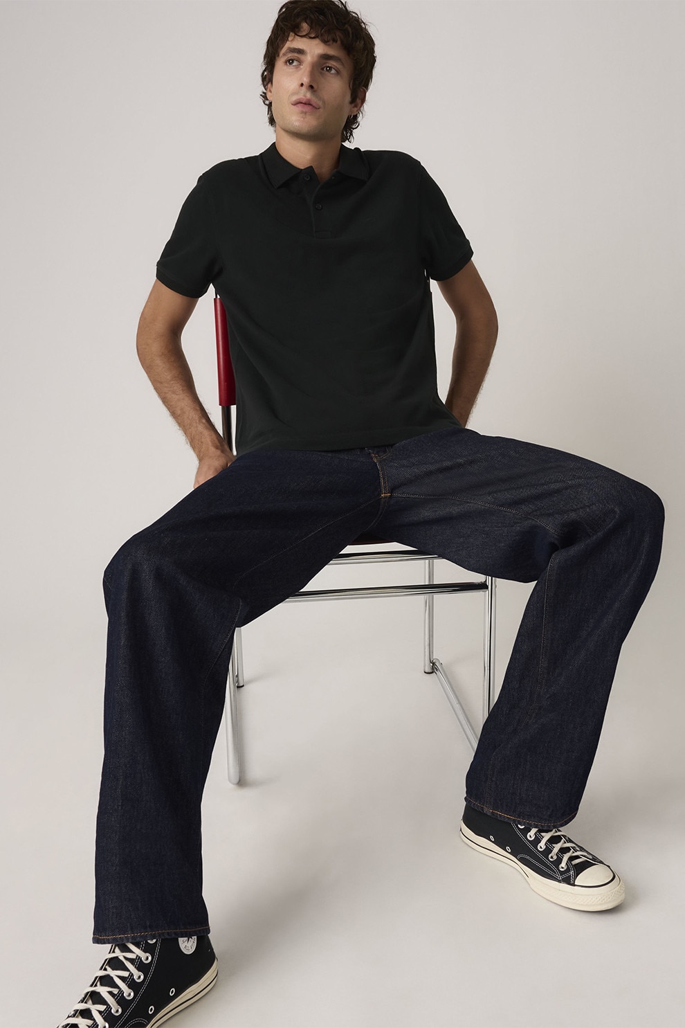 Levi's, Tricou polo din bumbac pique, Negru, L