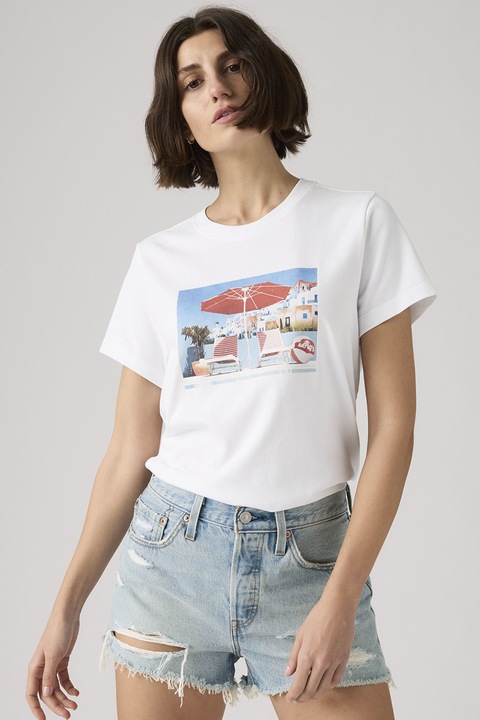 Levi's, Tricou din bumbac cu imprimeu grafic Favorite, Alb optic