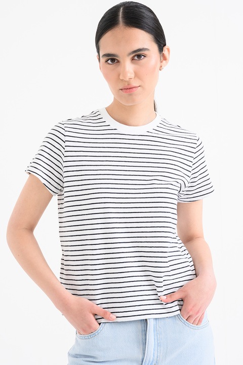 Levi's, Kerek nyakú csíkos póló, Fehér/Fekete
