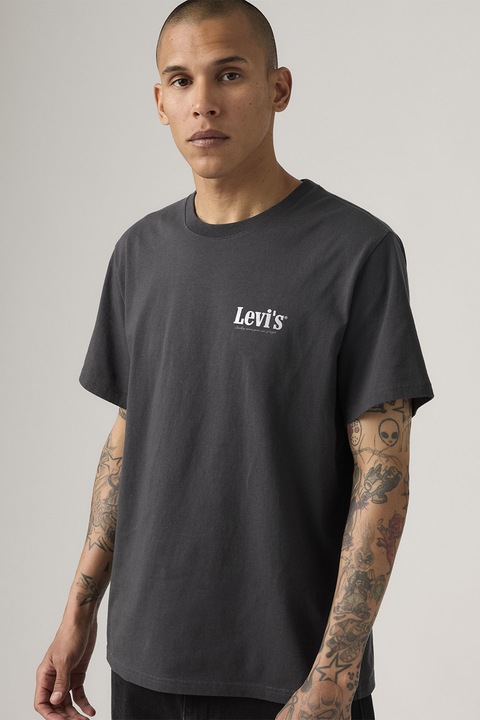 Levi's, Kerek nyakú pamutpóló, Fehér/Fekete