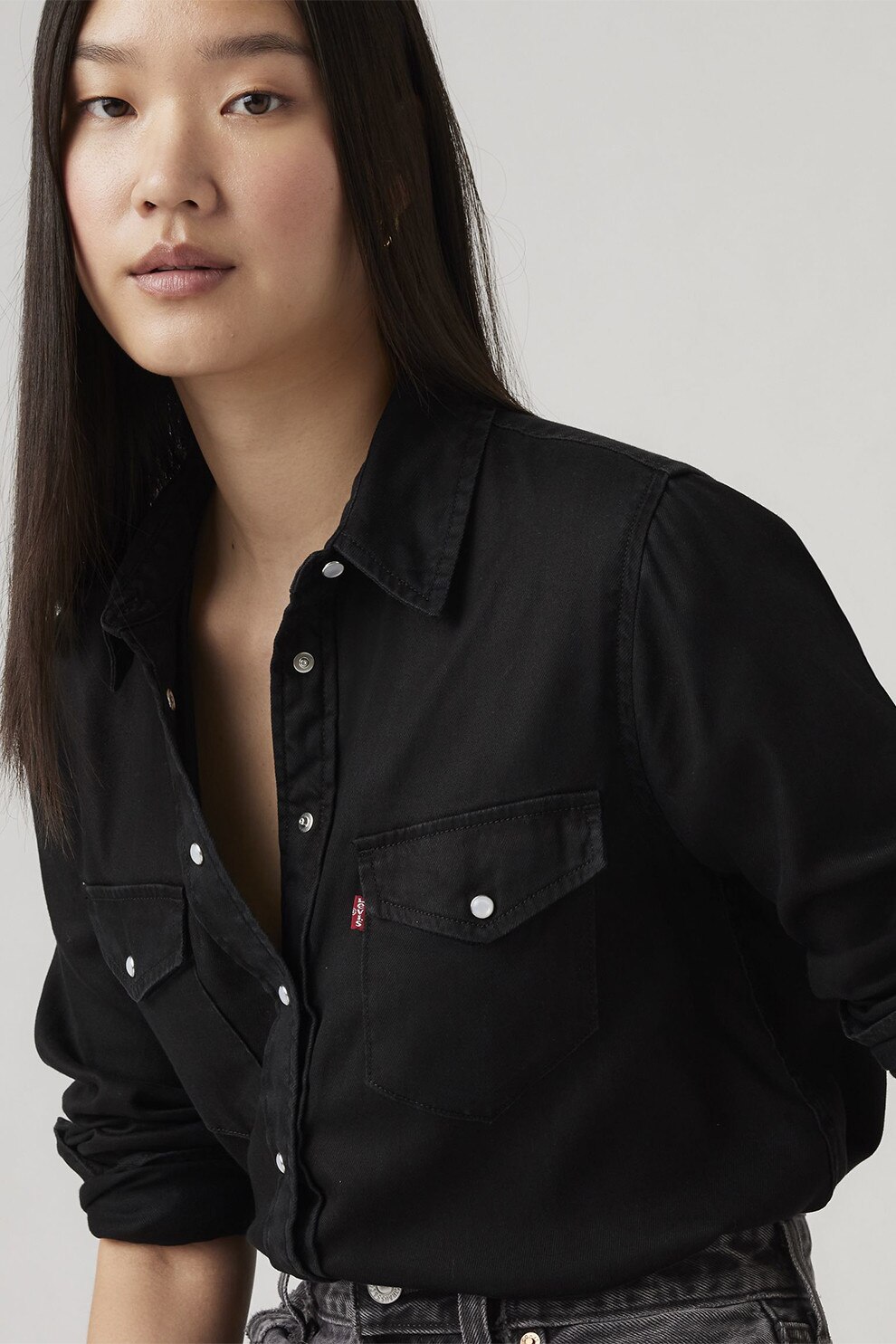 Levi's, Camasa din amestec de lyocell si modal cu buzunare pe piept Iconic, Negru stins, M