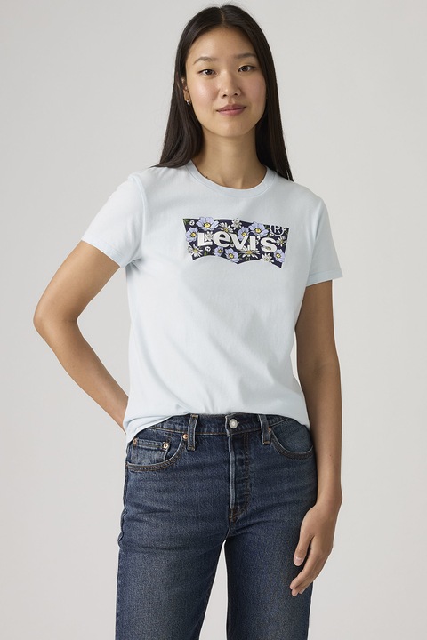Levi's, Logós és mintás pamutpóló, Pasztellkék