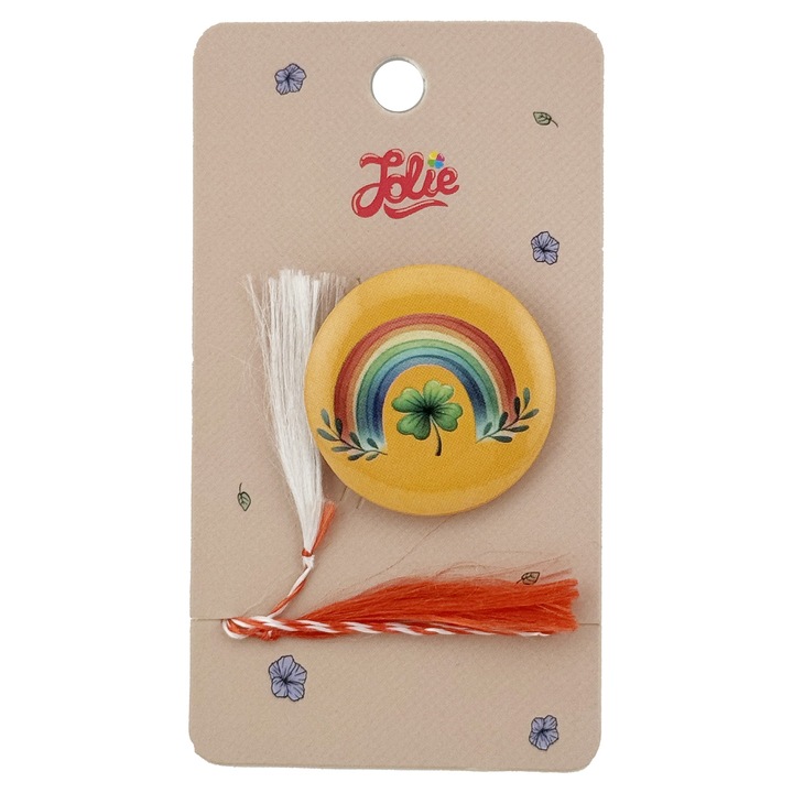 Martisor cu Brosa Flippy, Jolie, Curcubeu, Metal, Galben Multicolor, pentru copii