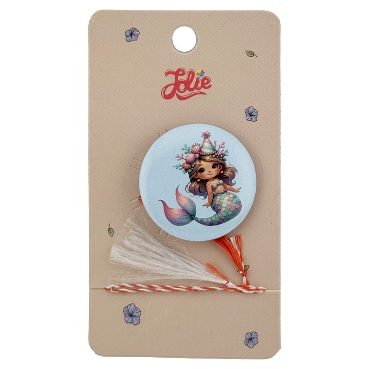 Martisor cu brosa Flippy Jolie, model sirena, metal, albastru deschis, ambalaj carton design