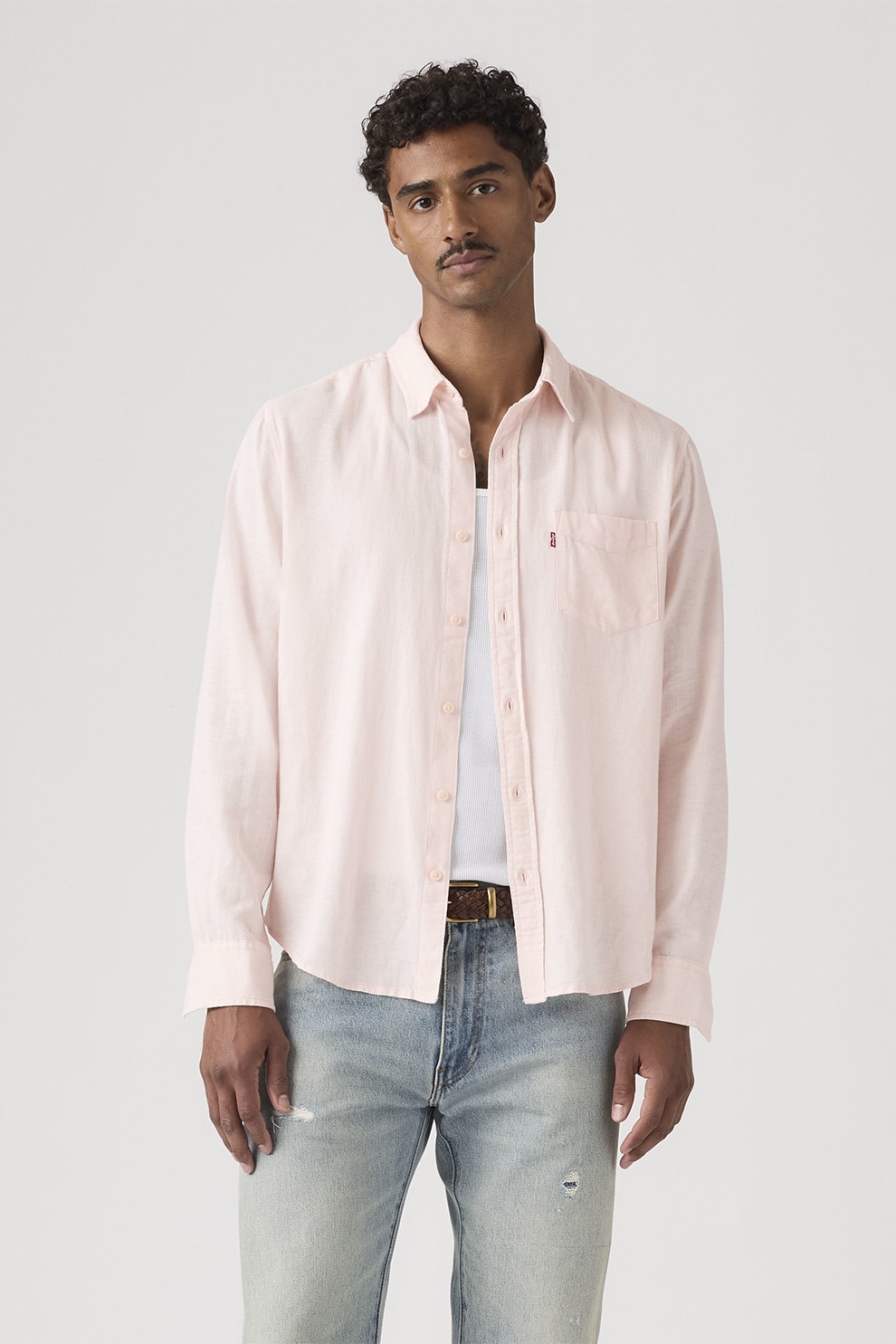 Levi's, Camasa din amestec de in cu buzunar aplicat pe piept, Roz pal, M