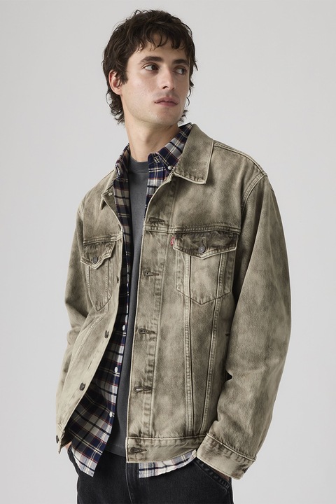 Levi's, Свободно дънково яке с джобове с капаче, Каки