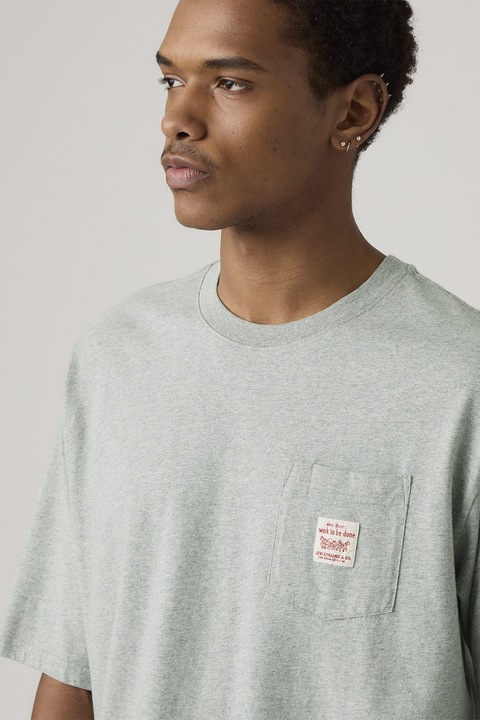 Levi's, Свободна памучна тениска Workwear, Светлосив меланж