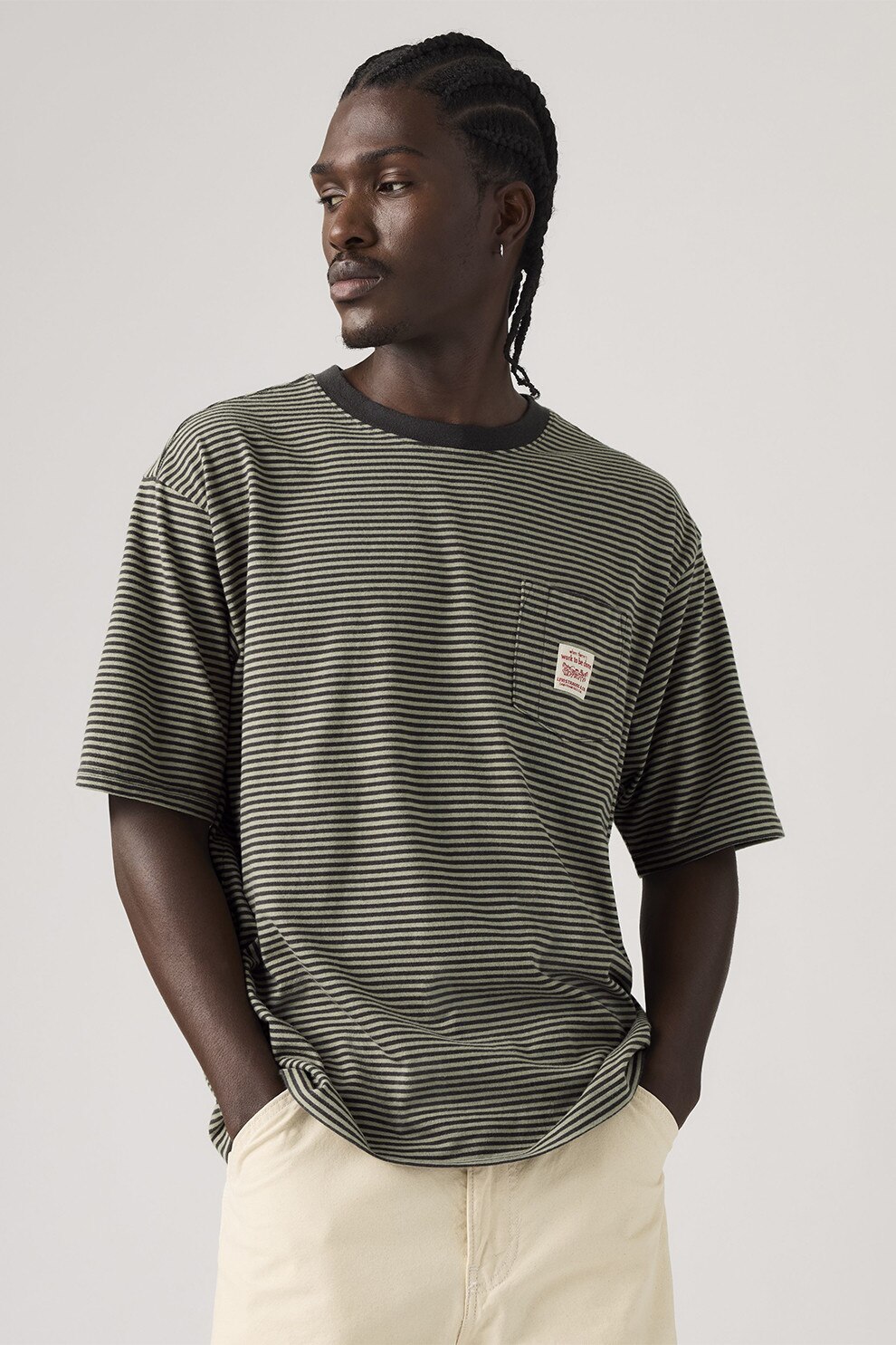 Levi's, Tricou lejer de bumbac Workwear, Gri deschis, Gri inchis, L
