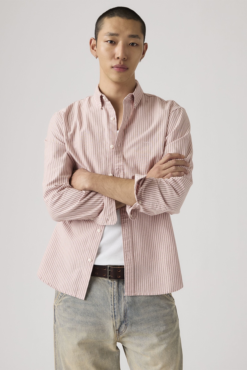 Levi's, Camasa relaxed fit de bumbac Authentic, Alb, Roz pal, M