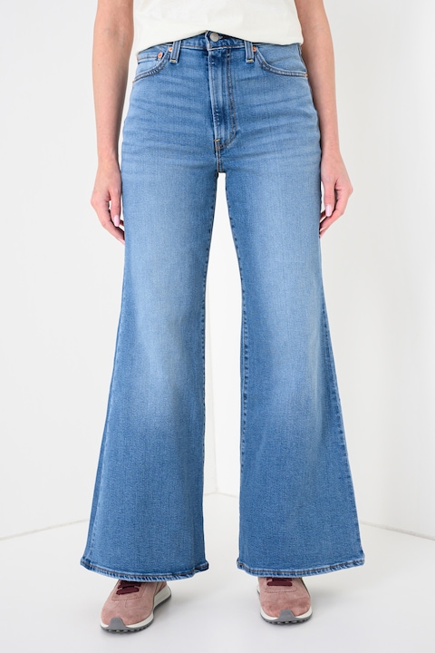 Levi's, Blugi evazati cu talie inalta Ribcage, Albastru azur