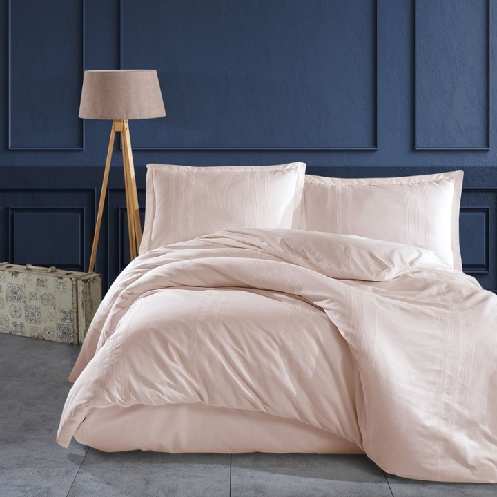 Спално бельо за двойно легло, 100% памук жакард ранфорс, 4 части, 240x260 см, CLASY Home, Melkor V8 розово