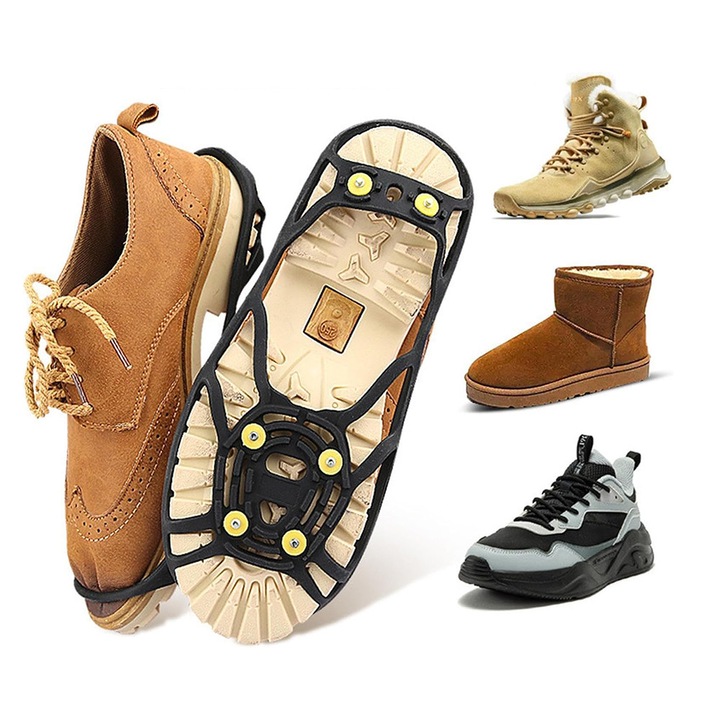 Crampoane Anti-derapante, FONIX Ice-Grip Terra, Sistem de Tractiune Din Otel, Structura Elastica Din Silicon de Inalta Calitate, Ideale Pentru Zapada, Gheata Si Drumetii Montane, Ergonomice, Usor de Montat, Marime M, 36-39, Negru