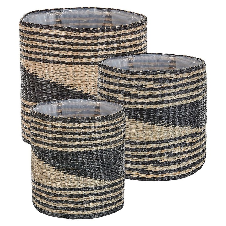 Set de 3 ghivece pentru plante Rattail Rachita 32/29/27 cm Negru