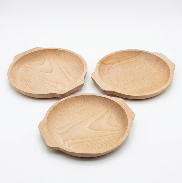 Set de 3 farfurii din lemn de fag, 24x2,5cm, peewit finisaj brut, pentru servire