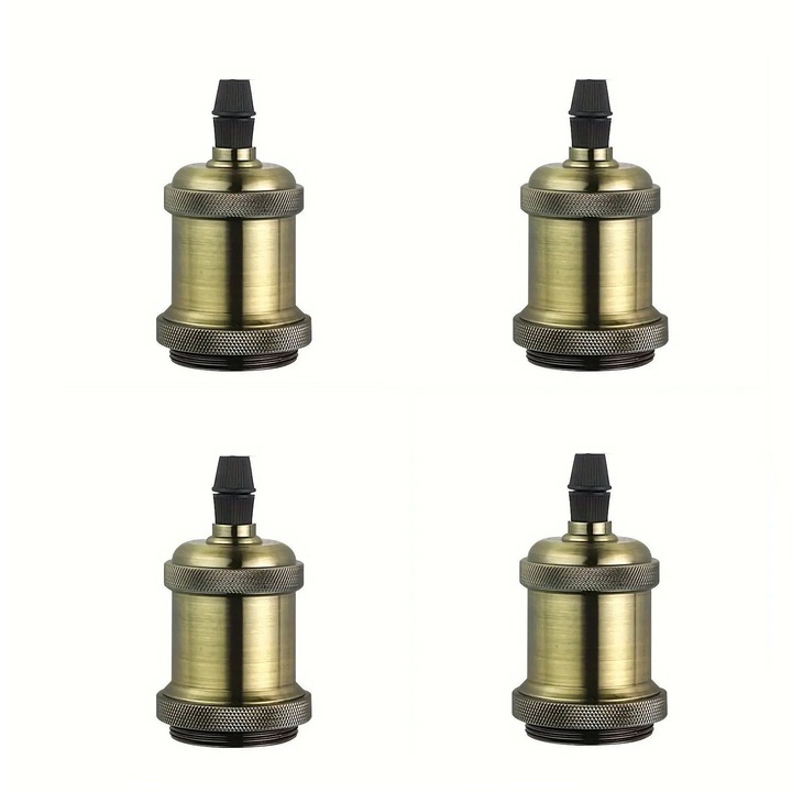 Set 4 dulii vintage pentru bec, AFKSMILE, Adaptor dulie E27, 220V, Vintage, Usor de instalat, Reutilizabile, Pentru candelabre DIY, Decor living, Bucatarie, Sufragerie, 50x92mm, Aliaj de aluminiu/ABS, Bronz