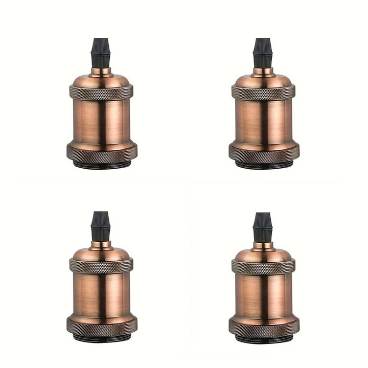 Set 4 dulii vintage pentru bec, AFKSMILE, Adaptor dulie E27, 220V, Vintage, Usor de instalat, Reutilizabile, Pentru candelabre DIY, Decor living, Bucatarie, Sufragerie, 50x92mm, Aliaj de aluminiu/ABS, Bronz rosu