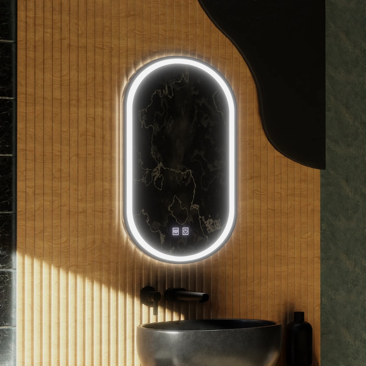 Oglinda LED Ovala, 45x65cm, Alb, Velara Touch, Sistem Dezaburire, Dimabila