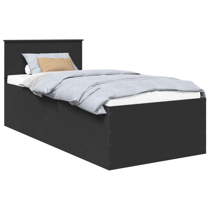 Cadru de pat cu headboard vidaXL, Negru 90 x 190 cm Lemn compozit