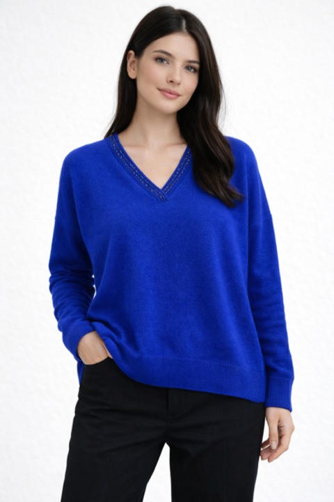 Pulover dama BE YOU oversize lana, Albastru