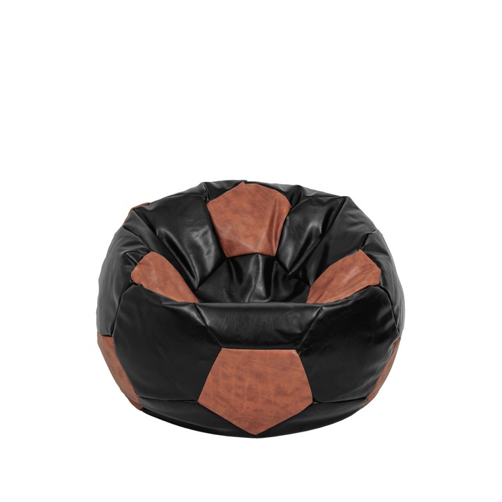 Fotoliu puf Baby Ball - imitatie piele - negru/coniac