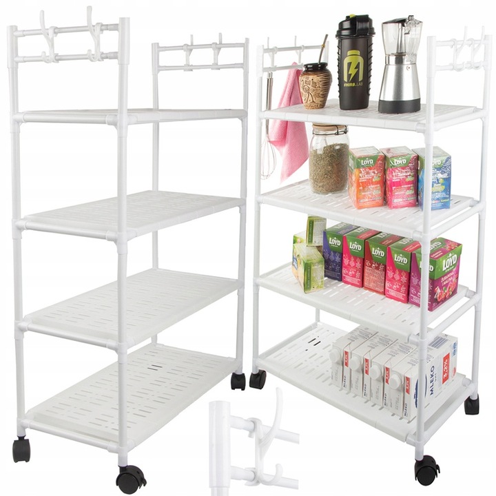 Raft mobil cu 4 niveluri, Verk Group, negru, 56x26,5x86cm, cu roti si carlige