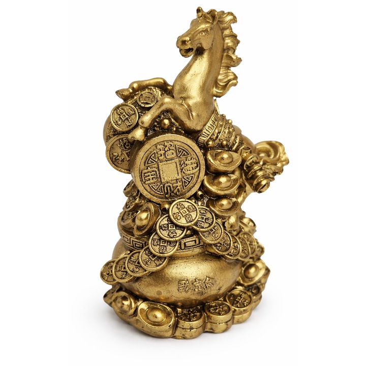 Statueta Feng Shui Bla Bla Foam Calul Norocos, auriu, 12,5 cm, simbol al prosperității și succesului