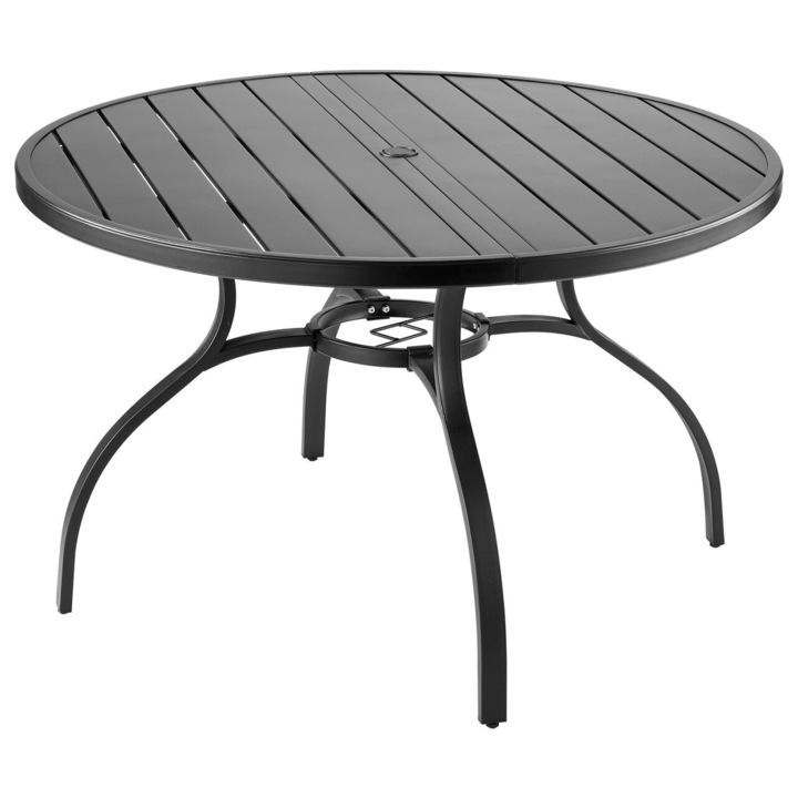 Masa de gradina/bistro, Orificiu umbrela, 1200x725 mm, rotunda, Negru, Metal