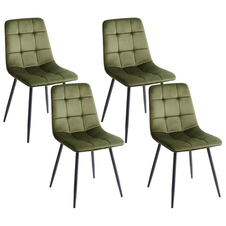 Set de 4 scaune dining Powell Catifea Verde masliniu