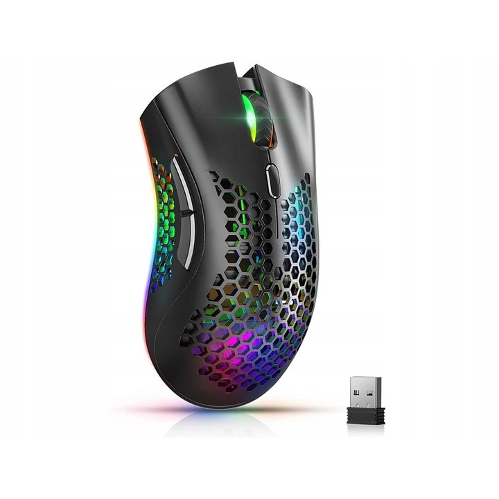 Vezeték nélküli egér, Verk Group, 2.4GHz, RGB világítás, fekete, szett microUSB kábellel és miniatűr USB vevővel