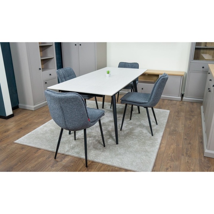 Set Masa Extensibila DTM0101CS Bej cu 4 Scaune DCM2001AF Gri, 120x80cm (extensibila la 180cm)