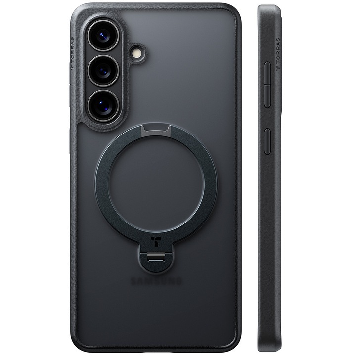 Калъф Torras Ostand Spin Съвместим с Samsung Galaxy S26, Черен, тип книга, 360 защита